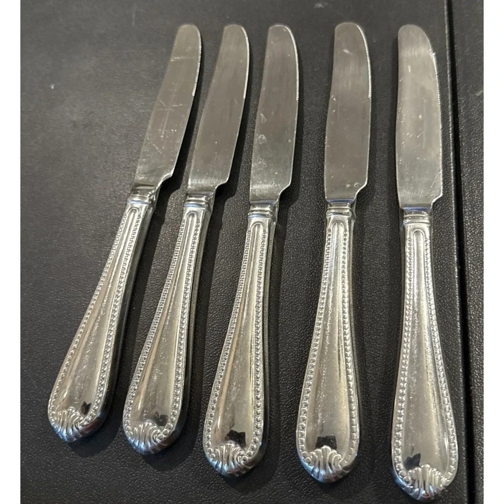 Lenox Bead Plume Glossy Dinner Knife Knives Set Of 5 Stainless Flatware